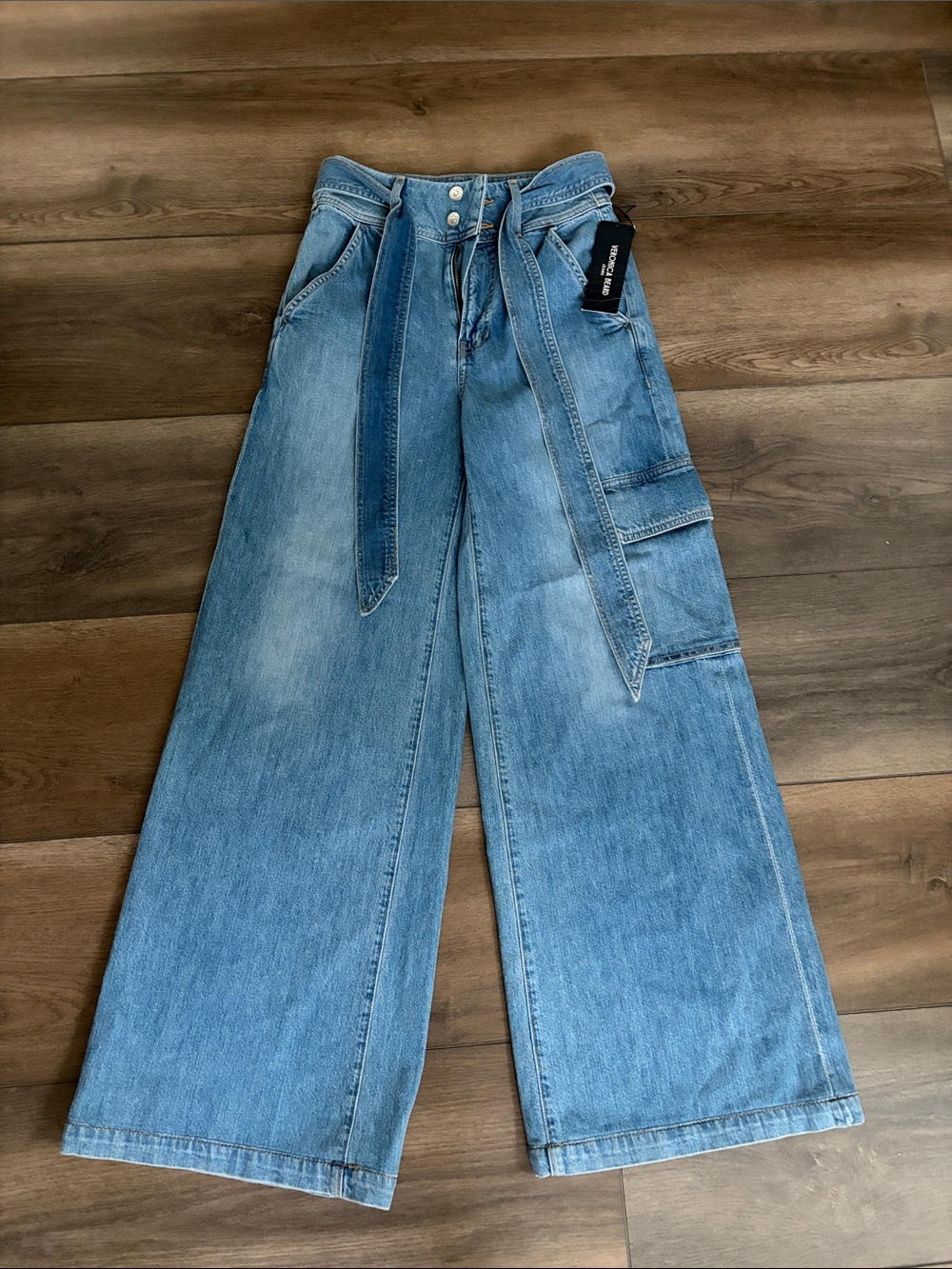 Veronica Beard Wide-Leg Flared Denim Jeans in Light Blue